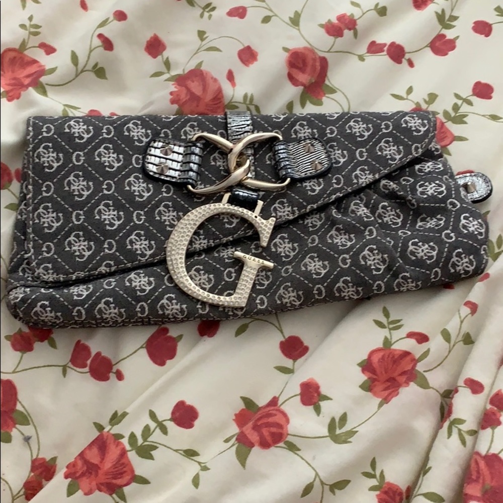 Guess gray and silver clutch